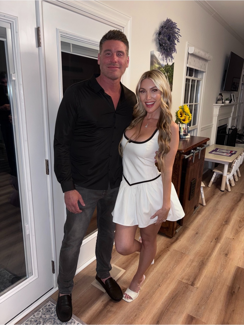 Sleeveless White Mini Dress with Black Trim - Picture 12 of 12
